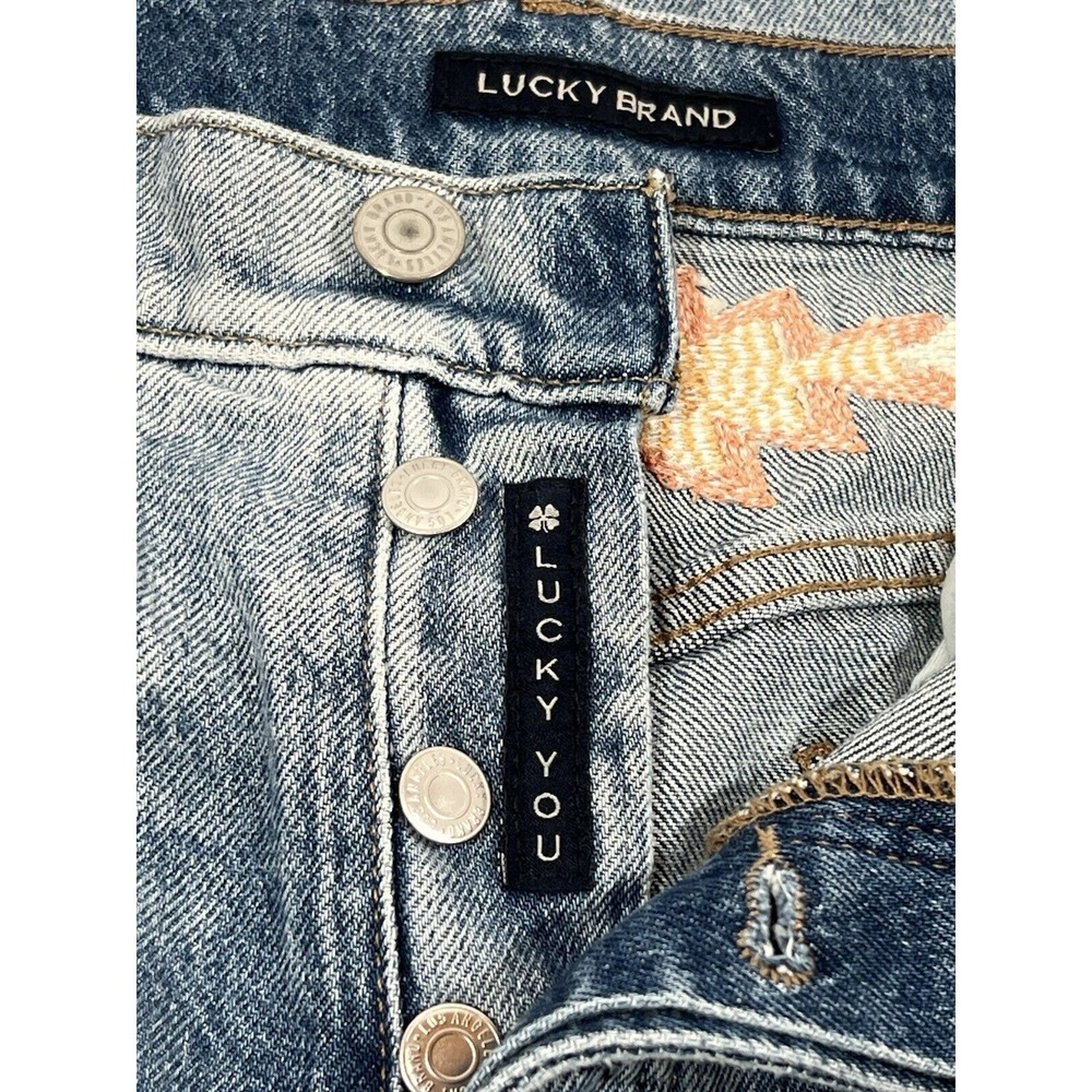 Lucky Brand Drew Mom Jeans Womens 8 29 Blue Denim High Rise Embroidered Retro - Picture 4 of 16